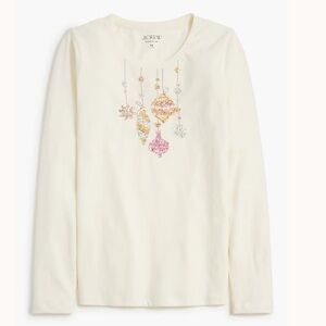 J. Crew Collector Tee Cream Long Sleeve Top w Sequin Ornaments Size 2XL Xmas